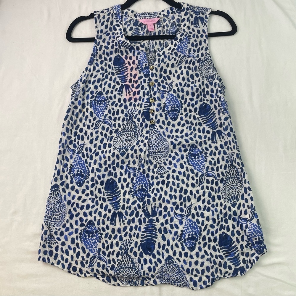 Lilly Pulitzer Women's Blue Half Button Front Mini Tank Top Size Small NWT